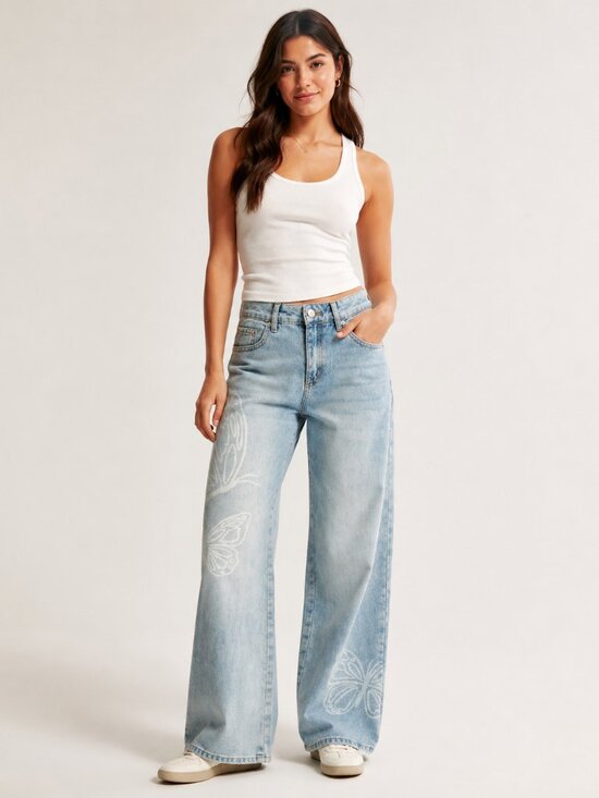 Aeropostale Pants - NWT Aéropostale Aero Baggy Wide Leg Jeans Regular Light Wash Butterfly Y2K